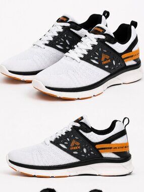 RBX Athletic Running Sneakers White Black Orange Mesh Trainers Men’s US 10.5